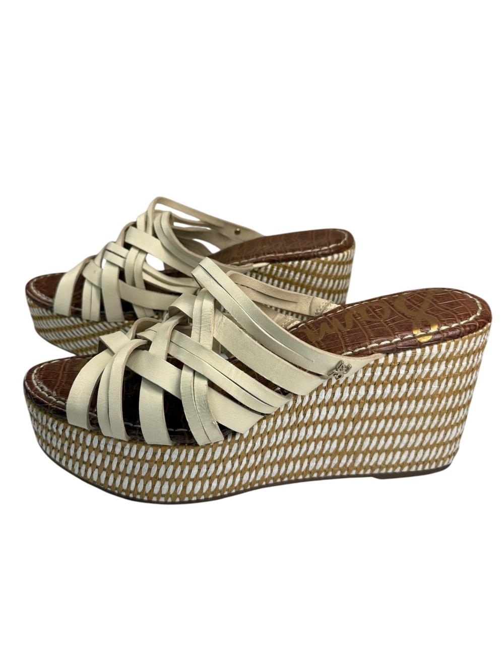 Sam Edelman Devon Ivory Leather Strappy Platform Wedge Sandals 9M - Picture 4 of 16
